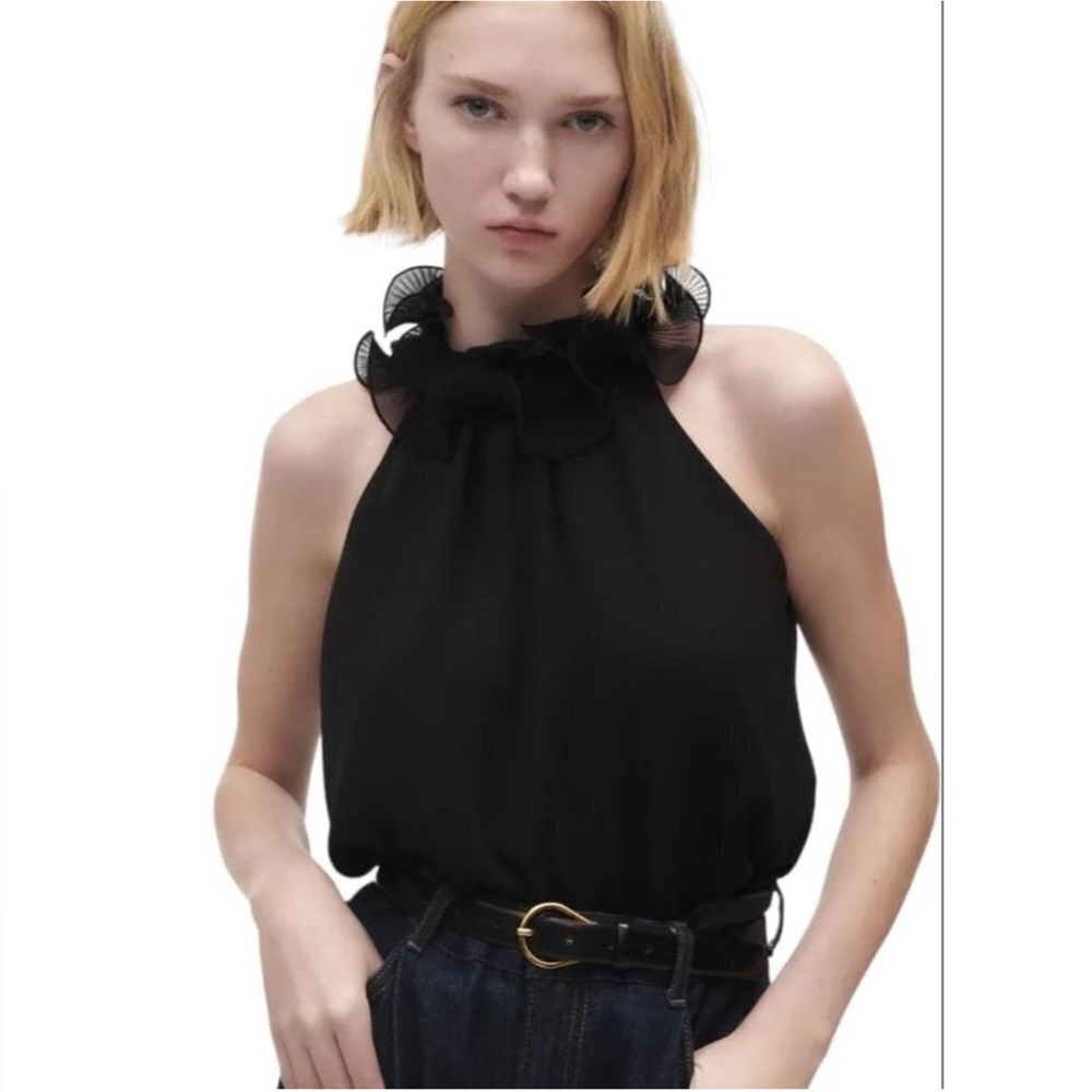 Semi Sheer Ruffled Halter Top